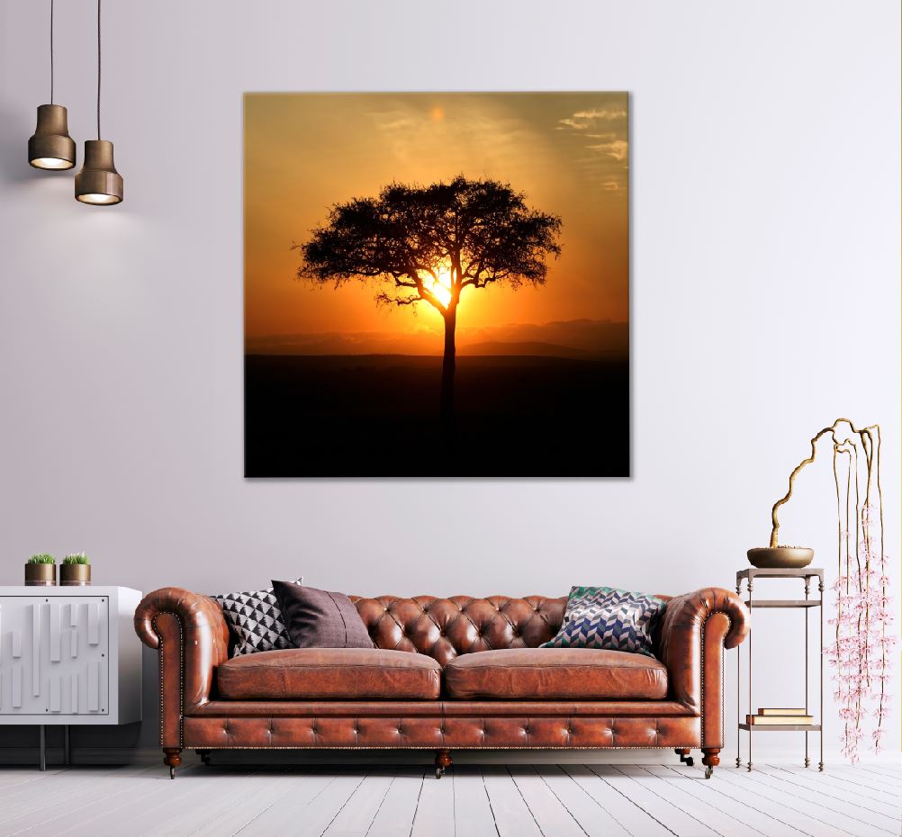 Square Canvas Alone Tree on Sunset View Photograph High Quality Print 100% Australian Made