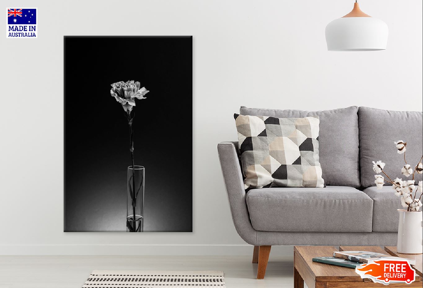 White Flower with Glass Vase B&W Photograph Print 100% Australian Made