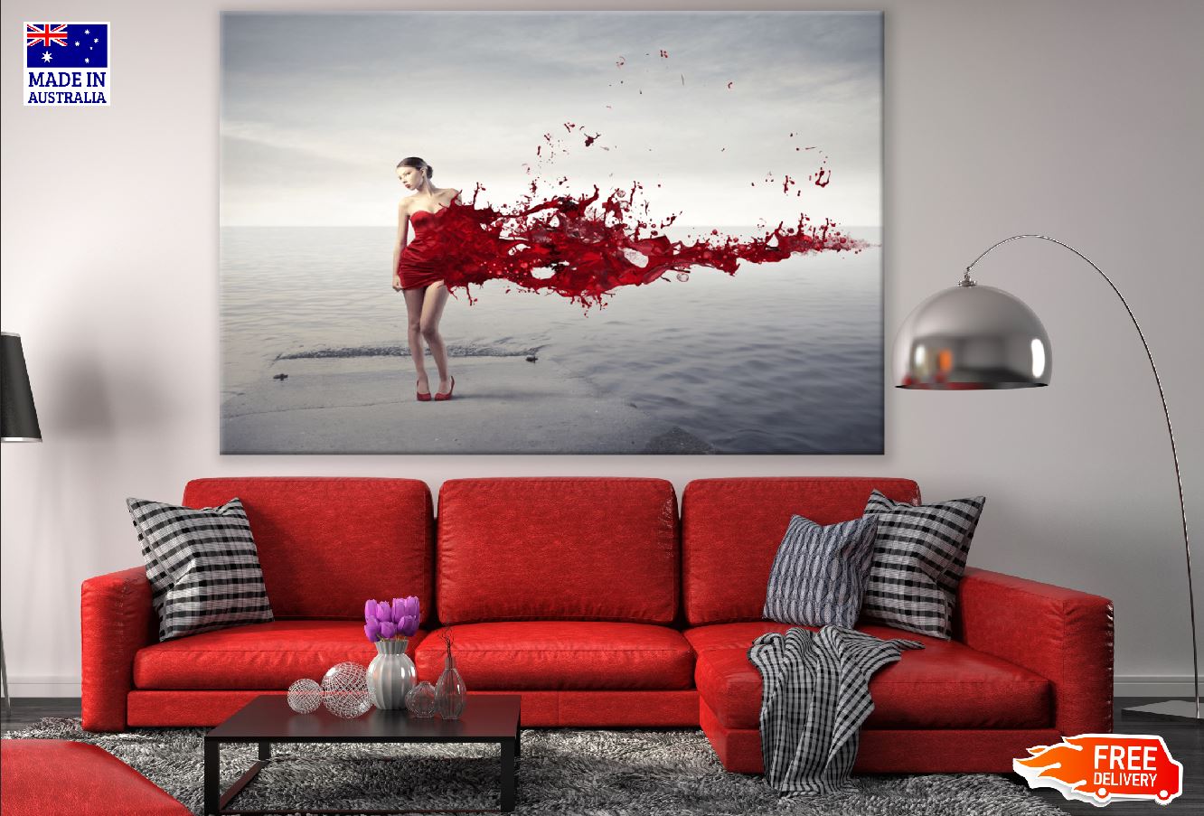 Woman with Dress Melting in Red Paint Digital Art Print 100% Australian Made