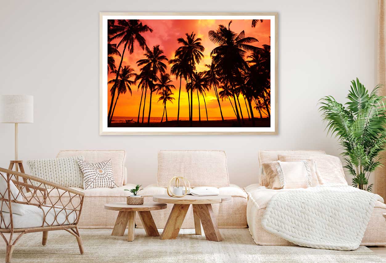 Palm Trees on Beach at Sunset View Photograph Home Decor Premium Quality Poster Print Choose Your Sizes