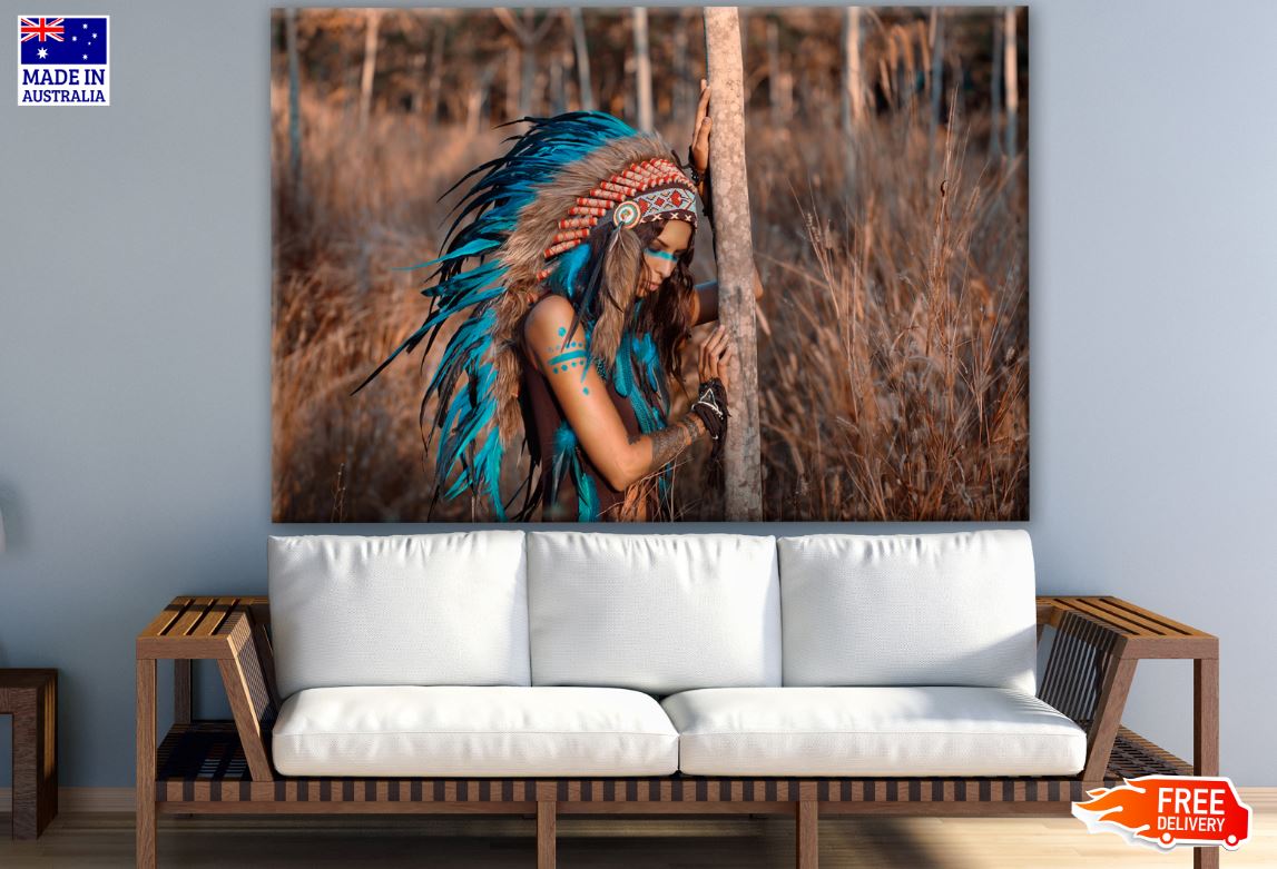 Indian Native Girl with Feather Headdress Photograph Print 100% Australian Made