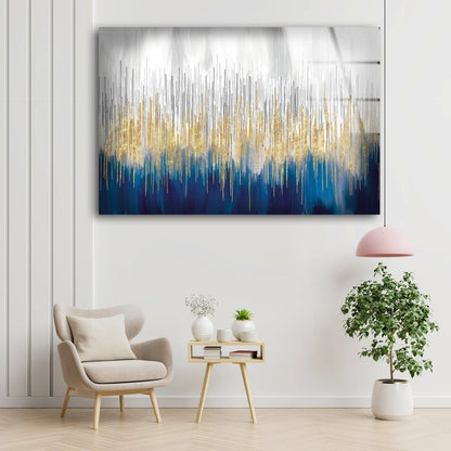Gold Blue Silver Abstract Design Acrylic Glass Print Tempered Glass Wall Art 100% Made in Australia Ready to Hang