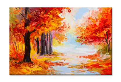 Autumn Forest Colorful Trees Wall Art Limited Edition High Quality Print Stretched Canvas None