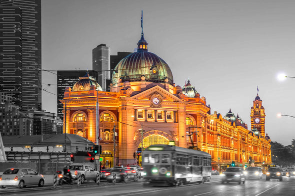 Flinders Street in Melbourne B&W Photograph Print 100% Australian Made
