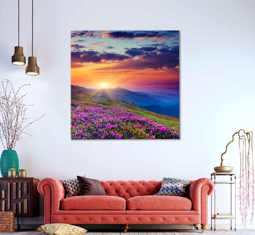 Square Canvas Rhododendron on Mountain View Photograph High Quality Print 100% Australian Made