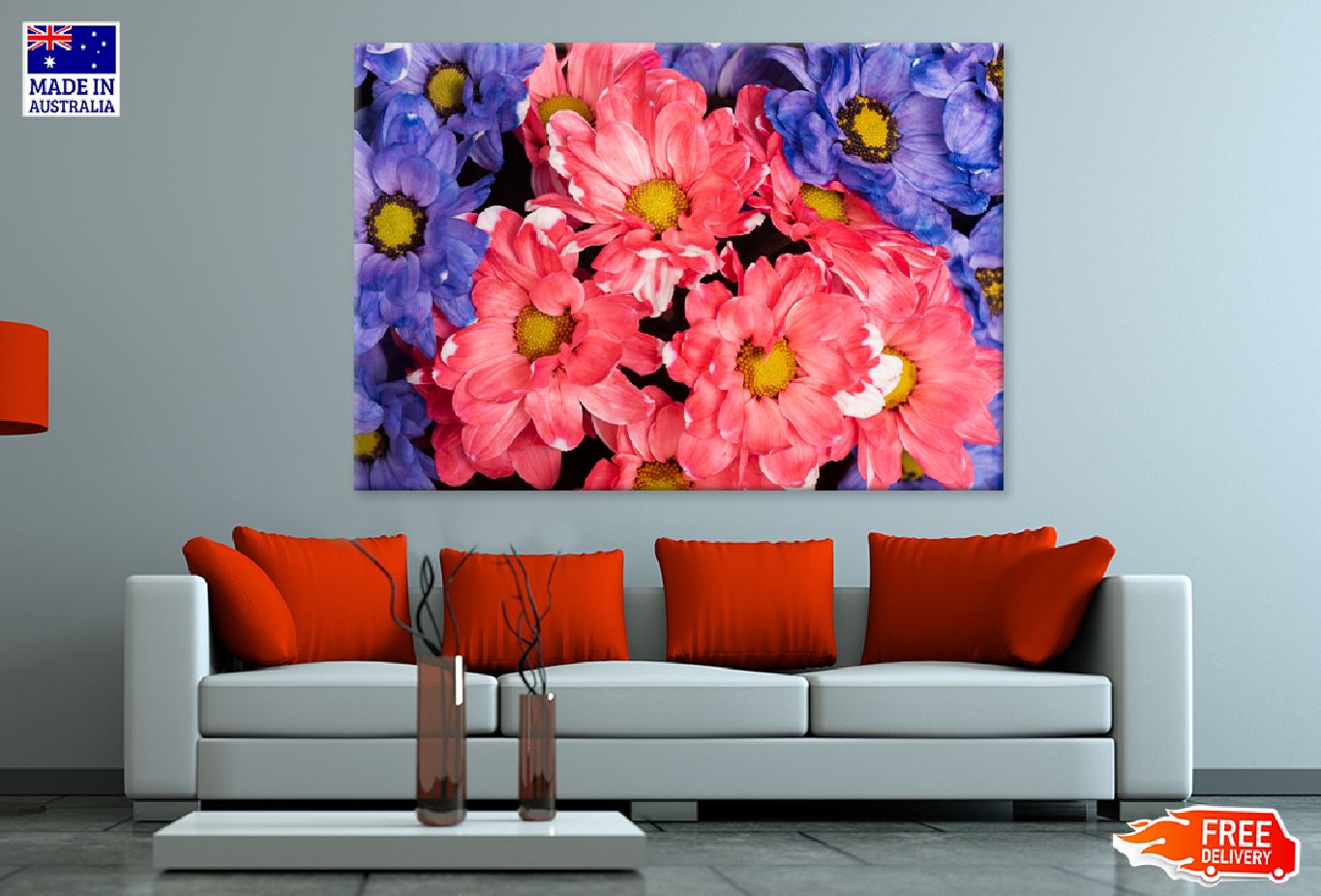 Pink & Purple Daisy Flowers View Photograph Print 100% Australian Made