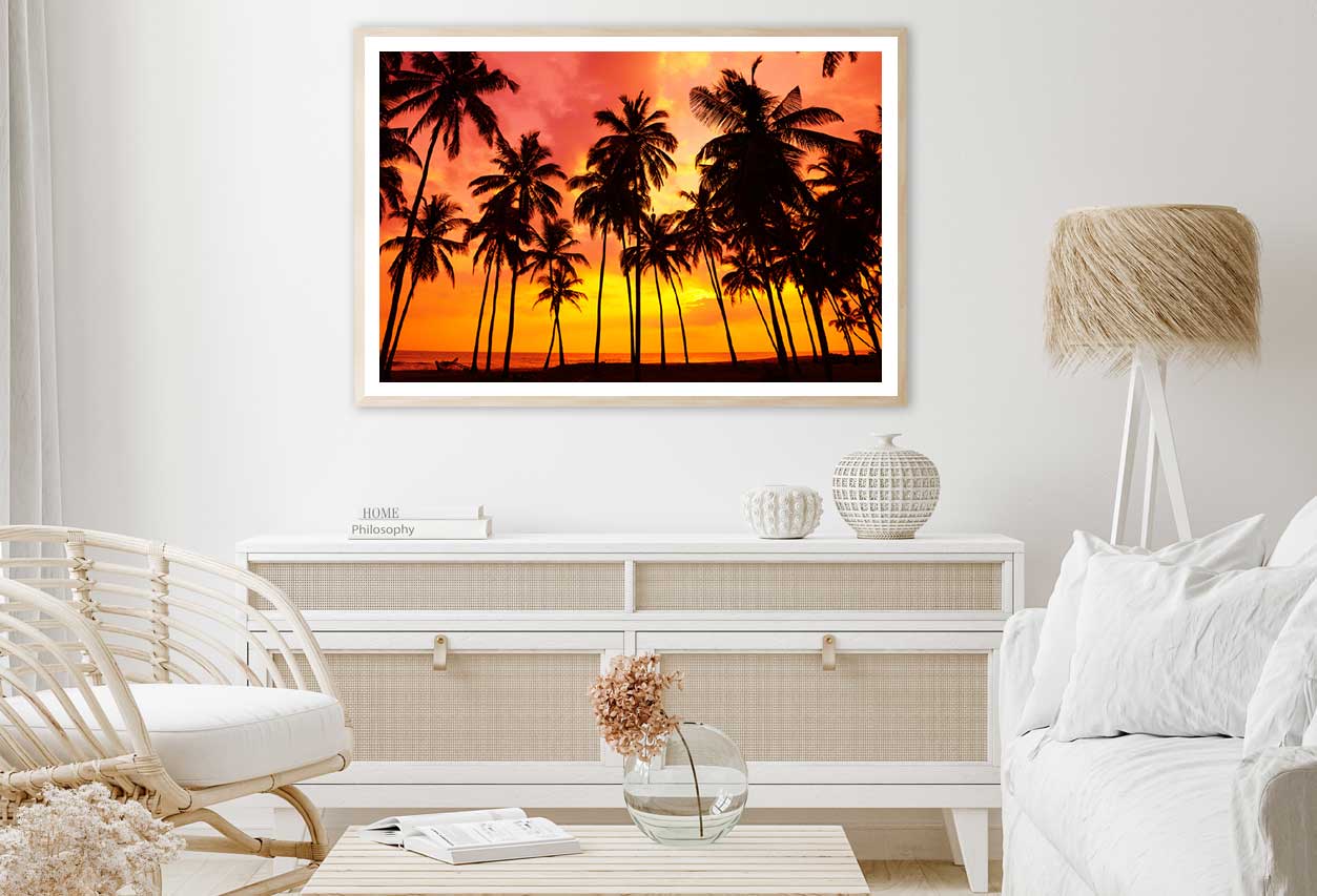 Palm Trees on Beach at Sunset View Photograph Home Decor Premium Quality Poster Print Choose Your Sizes