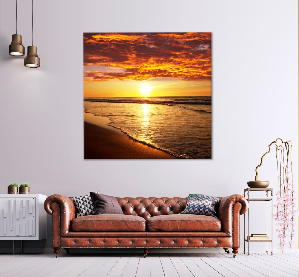 Square Canvas Sea Shore Beach Sunset Scenery View High Quality Print 100% Australian Made