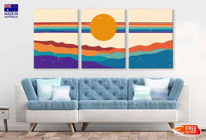 3 Set of Mountain Landscape Vector Illustration High Quality Print 100% Australian Made Wall Canvas Ready to Hang