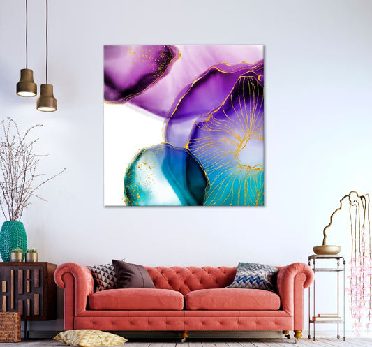 Square Canvas Purple Green & Gold Abstract Design High Quality Print 100% Australian Made