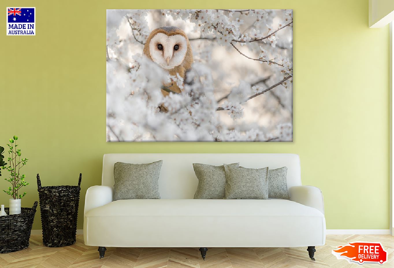 Barn Owl Wrapped by Flowers View Photograph Print 100% Australian Made