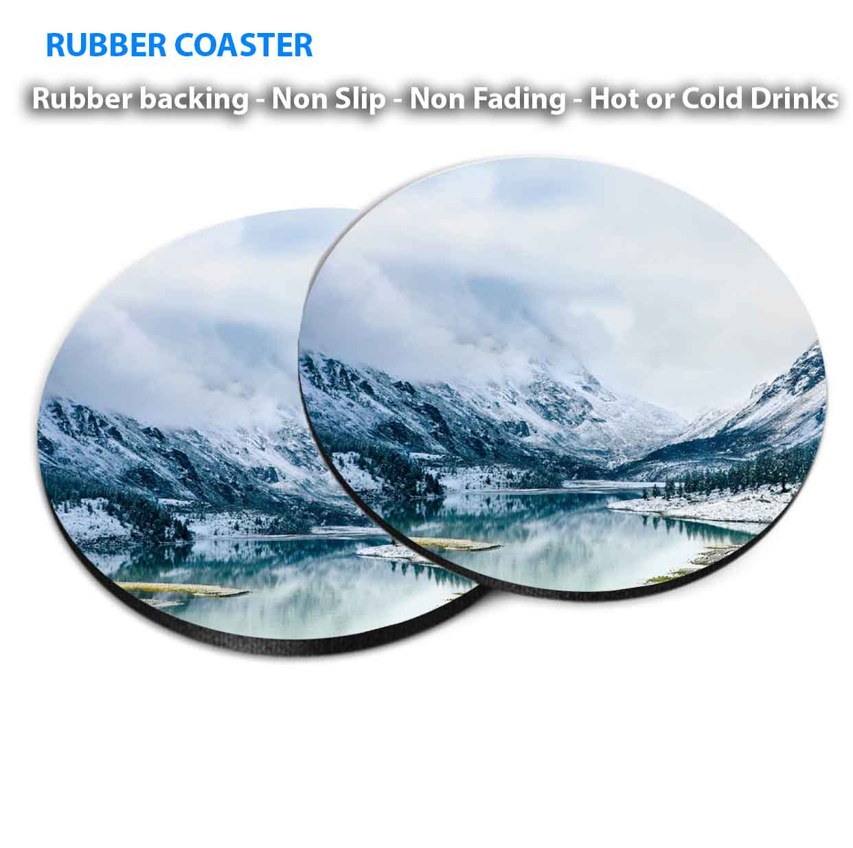 Lake & Mountain View Coasters Wood & Rubber - Set of 6 Coasters