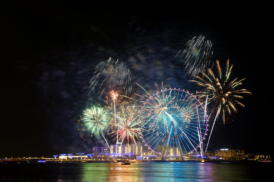 Fireworks on Ferris Wheel Night View Photograph Print 100% Australian Made