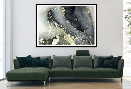 Grey Black & Gold Splash Abstract Design Home Decor Premium Quality Poster Print Choose Your Sizes