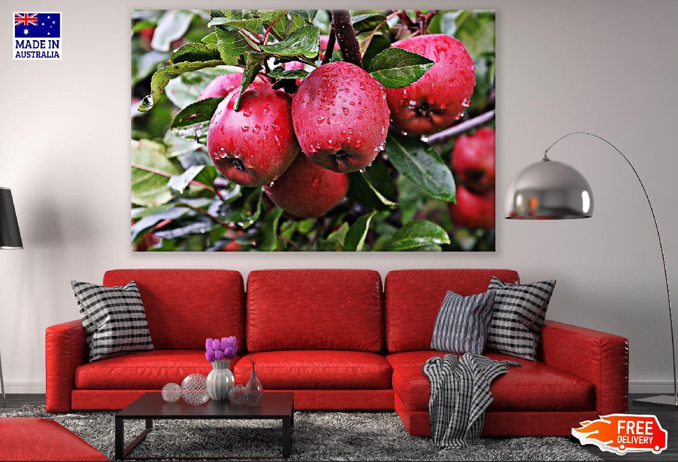 Red Apples & Leaves Closeup Photograph Print 100% Australian Made