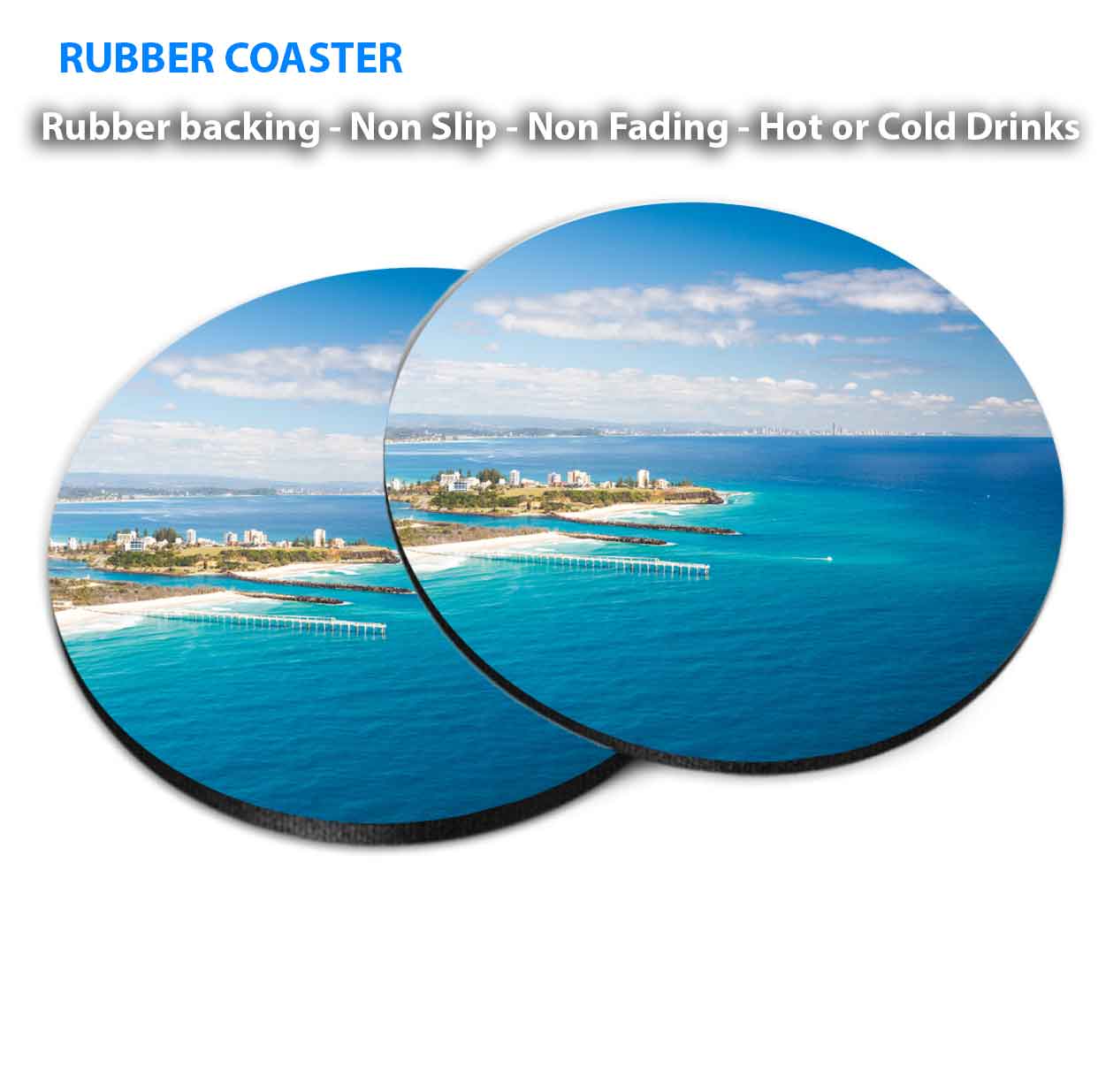 Snapper Rocks & The Tweed River Coasters Wood & Rubber - Set of 6 Coasters