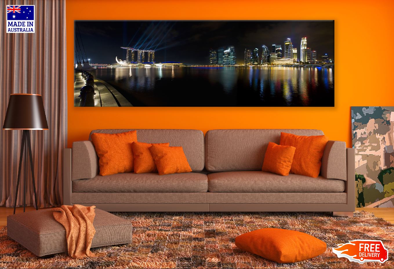 Panoramic Canvas Singapore City Night Photograph High Quality 100% Australian Made Wall Canvas Print Ready to Hang