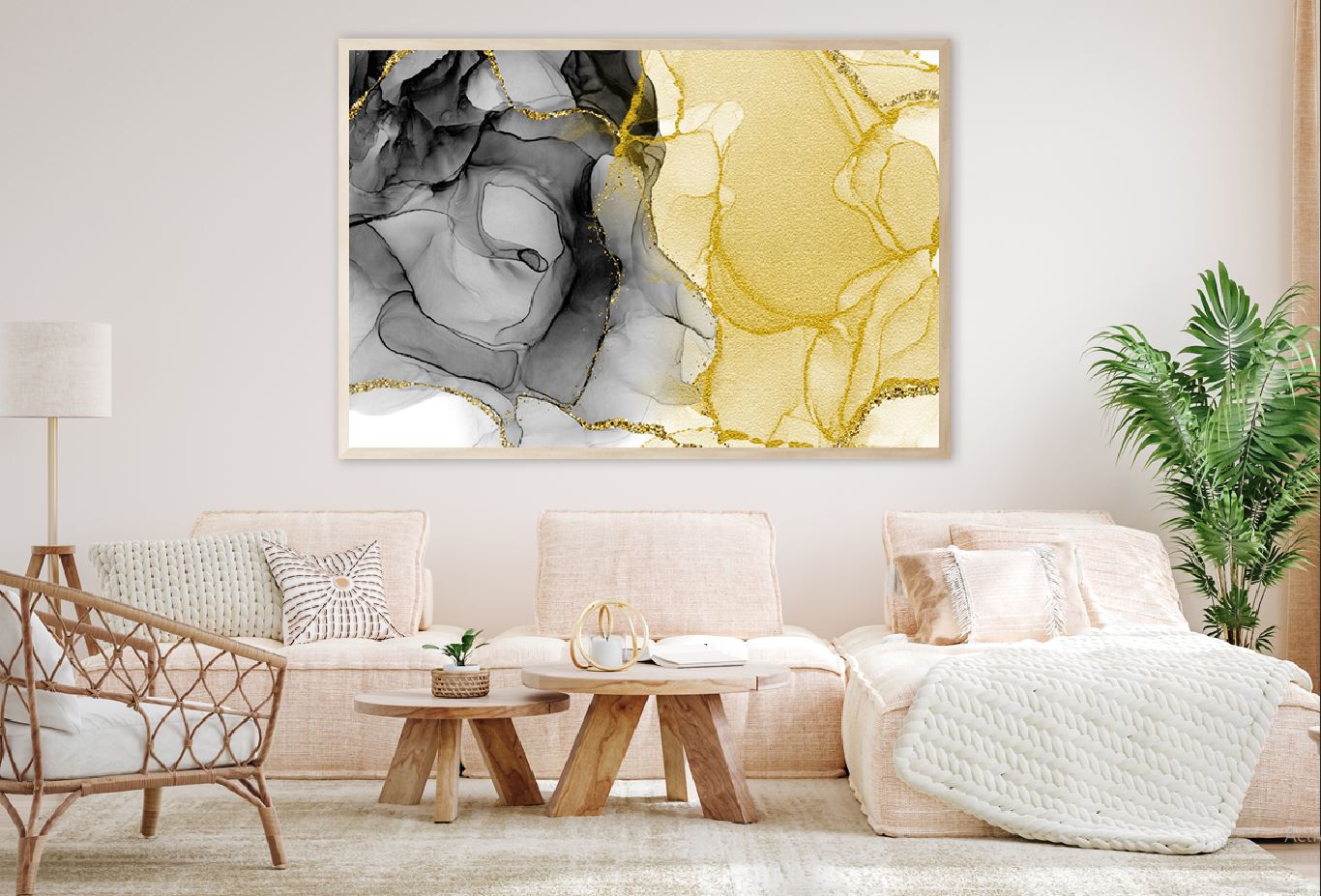 Yellow Gold & Black Ink Abstract Design Home Decor Premium Quality ...