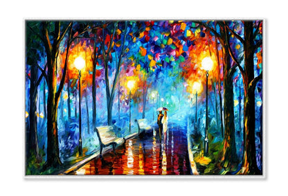 Couple Walking on Road with Trees Oil Painting Wall Art Limited Edition High Quality Print Canvas Box Framed White