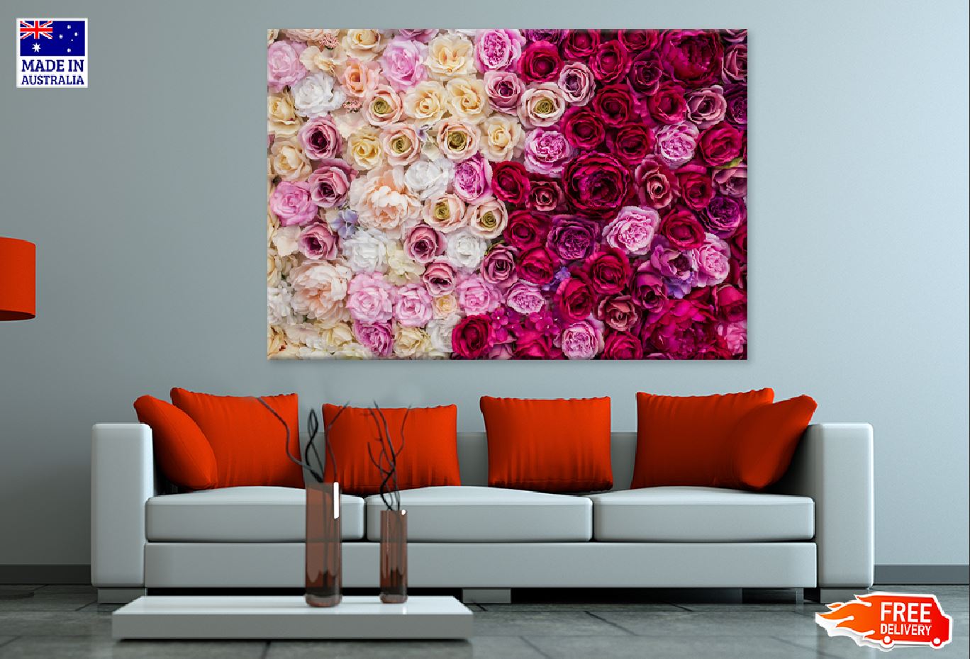 Pink Red & White Roses Closeup View Photograph Print 100% Australian Made