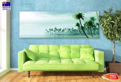 Panoramic Canvas Palm Trees on Beach High Quality 100% Australian Made Wall Canvas Print Ready to Hang