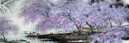 Panoramic Canvas Blossom Trees Paint High Quality 100% Australian Made Wall Canvas Print Ready to Hang