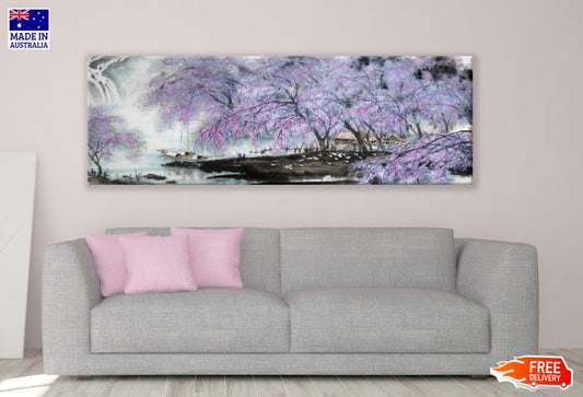 Panoramic Canvas Blossom Trees Paint High Quality 100% Australian Made Wall Canvas Print Ready to Hang