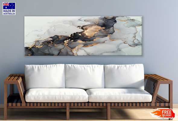 Panoramic Canvas Black Grey Abstract Design High Quality 100% Australian made wall Canvas Print ready to hang