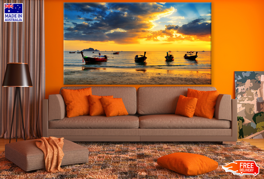 Boats on Sea Sunset Photograph Print 100% Australian Made