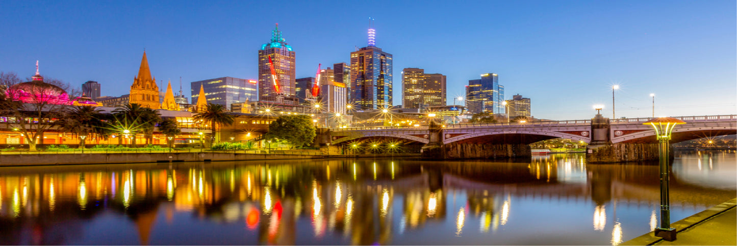 Panoramic Canvas City View Night Canal High Quality 100% Australian made wall Canvas Print ready to hang