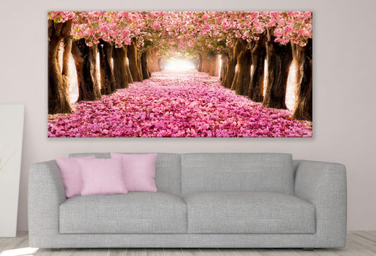 Pink Flower Road with Trees Print 100% Australian Made