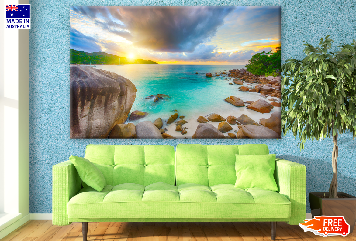 Stunning Sea View with Rocks Sunrise Photograph Print 100% Australian Made