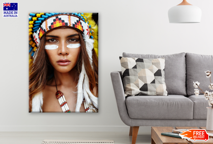 Female Portrait Tribal War Feather Headdress Photograph Print 100% Australian Made