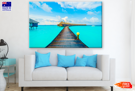 Beautiful Tropical Resort on Pier and Sea View Photograph Print 100% Australian Made