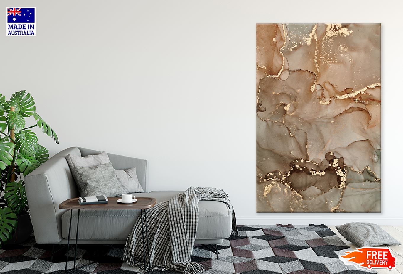 Brown Gold Fluid Abstract Design Print 100% Australian Made