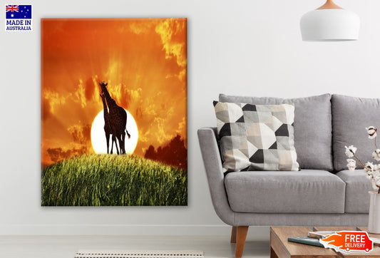 Giraffe Couple on Mountain in Sunset Photograph Print 100% Australian Made