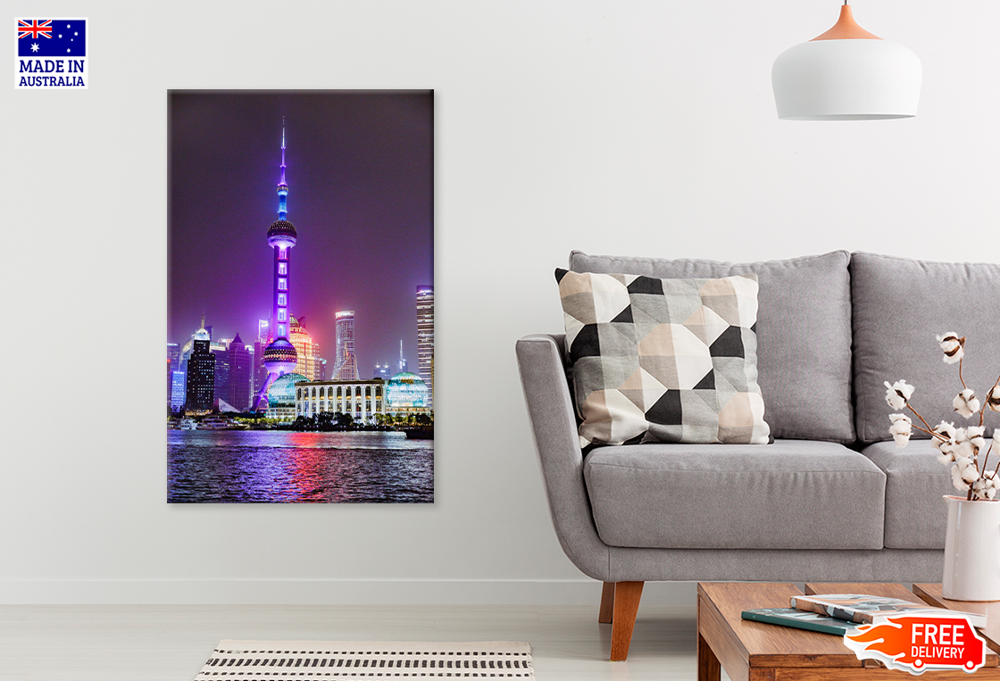 Towers City & River Night View Home Decor Premium Quality Poster Print Choose Your Sizes