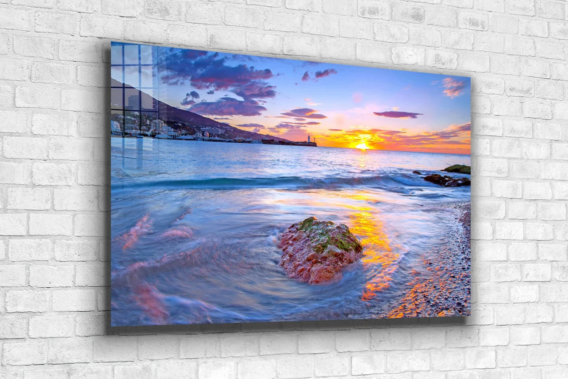 Seaside View Sunset Sky Print Tempered Glass Wall Art 100% Made in Australia Ready to Hang