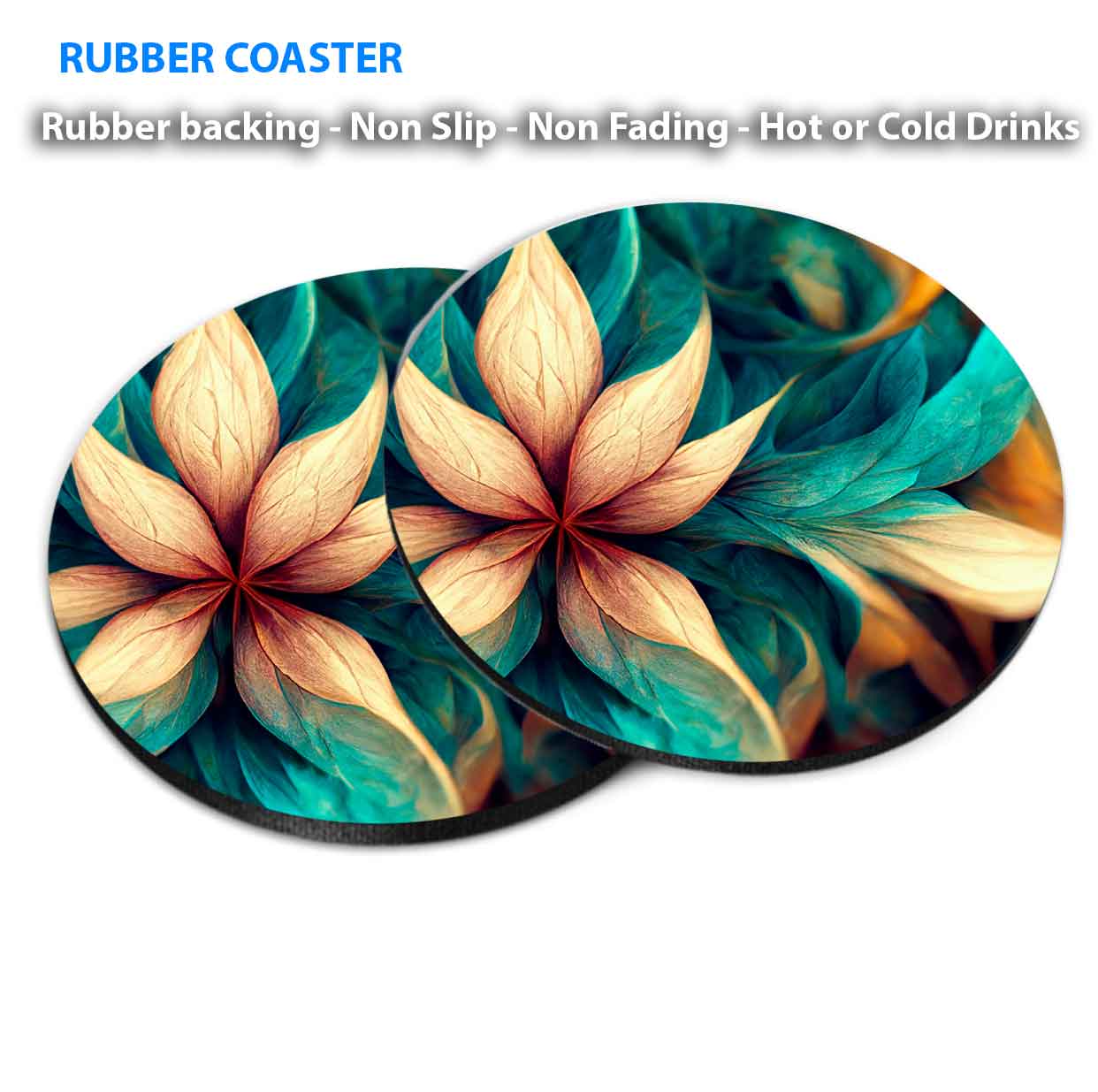 Colorful Leaves Abstract Coasters Wood & Rubber - Set of 6 Coasters