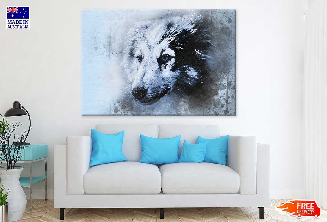 Blue Eyes Wolf Watercolor Painting Print 100% Australian Made