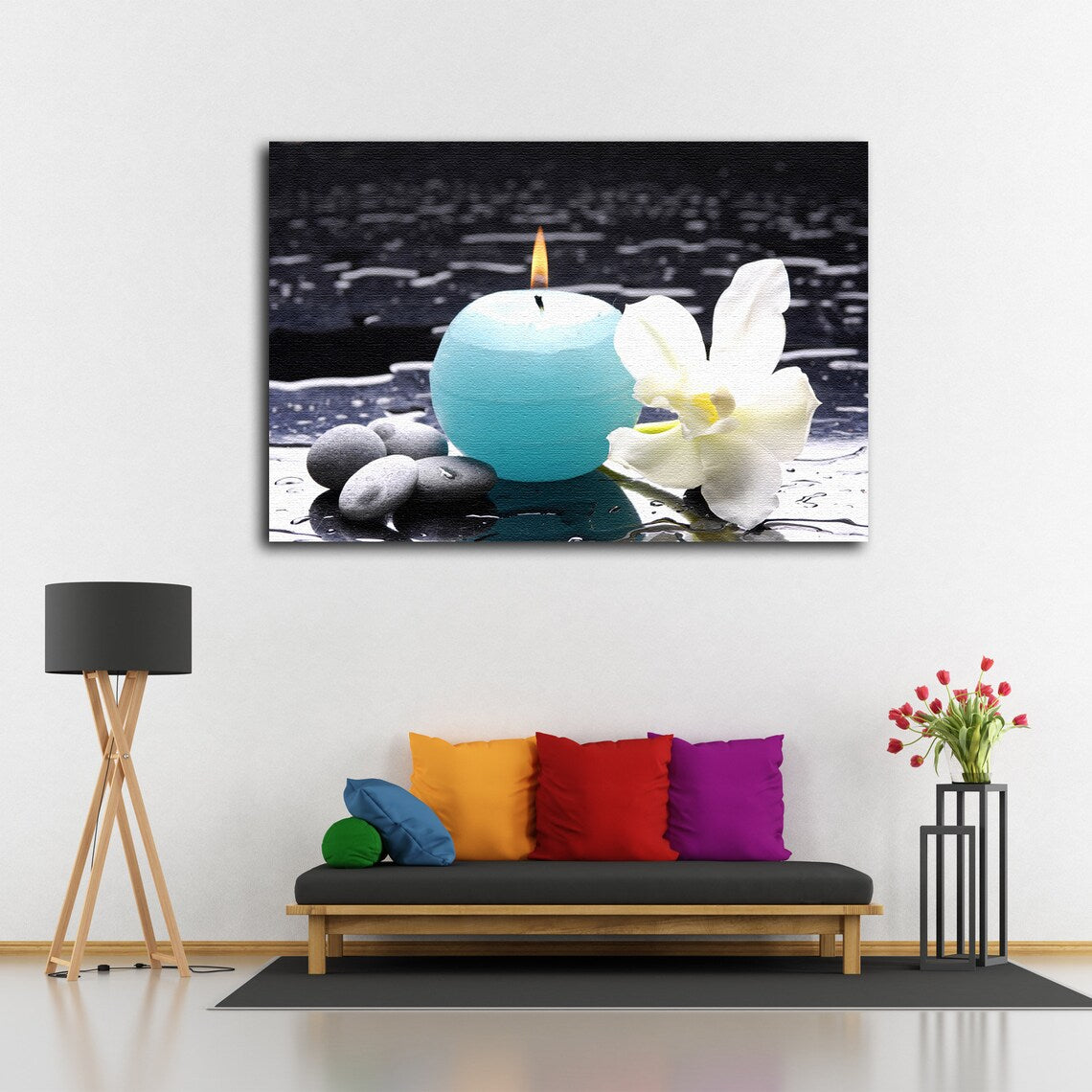 Candle Zen Stones & White Flower Photograph Acrylic Glass Print Tempered Glass Wall Art 100% Made in Australia Ready to Hang