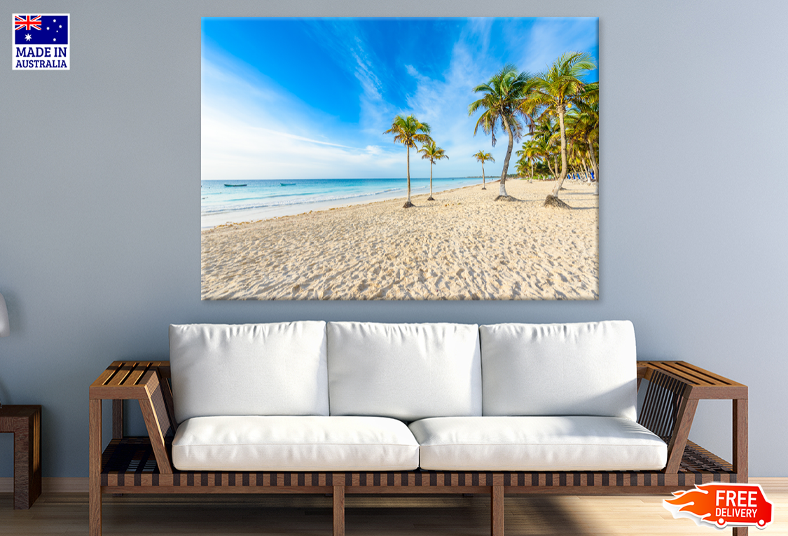 Palm Trees & Boat On Sea Sky View Photograph Print 100% Australian Made