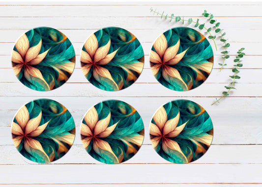 Colorful Leaves Abstract Coasters Wood & Rubber - Set of 6 Coasters