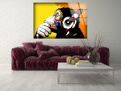 Monkey with Earphones Colorful Acrylic Glass Print Tempered Glass Wall Art 100% Made in Australia Ready to Hang