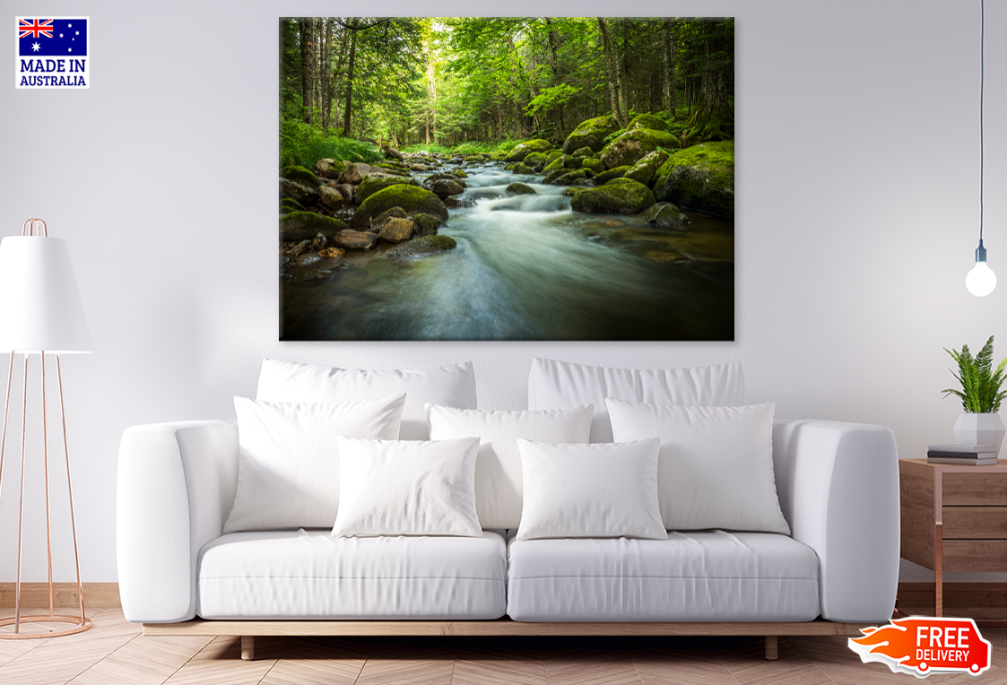 Rocks On Waterfall & Trees View Photograph Print 100% Australian Made