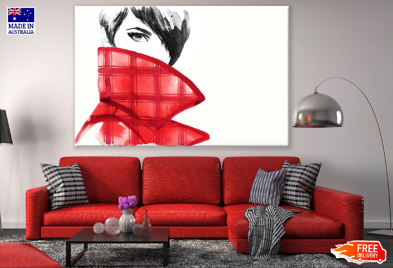 Woman Face Covered with Coat Abstract Painting Print 100% Australian Made