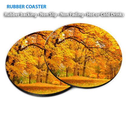 Autumn Leaves In The Forest Coasters Wood & Rubber - Set of 6 Coasters