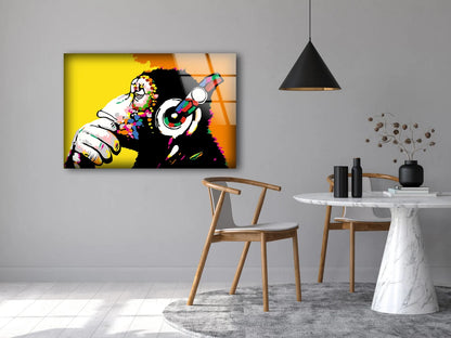 Monkey with Earphones Colorful Acrylic Glass Print Tempered Glass Wall Art 100% Made in Australia Ready to Hang