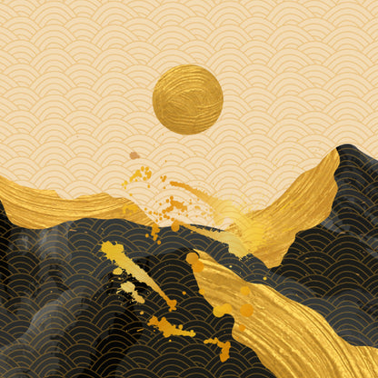 Square Canvas Golden Mountain & Moon Vector Art High Quality Print 100% Australian Made