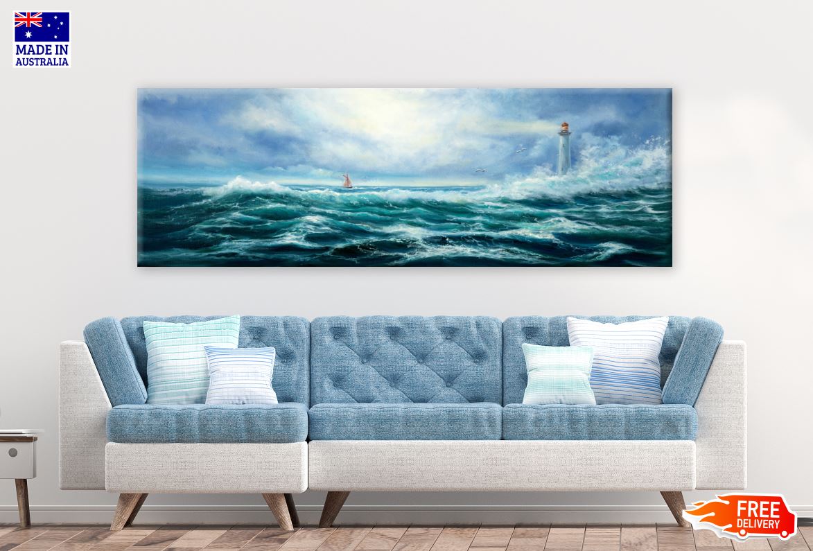 Panoramic Canvas Beach View Painting High Quality 100% Australian made wall Canvas Print ready to hang